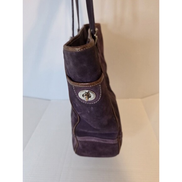 Vtg Coach Hampton Suede Book Tote Shoulder Bag Purse Plum Purple Silver F10411 - Picture 8 of 12